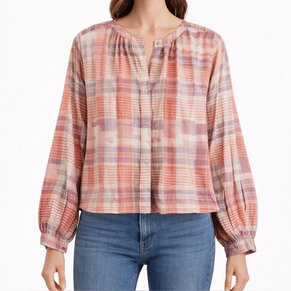 Ulla Johnson 100% cotton plaid pink rose blouse